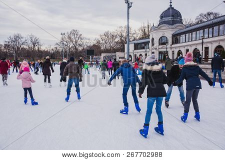 Budapest, Hungary - December 31, 2018: City Park Ice Rink On January 03, 2018 In Budapest, Hungary. 