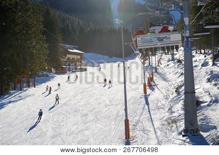 Jasna, Slovakia - January 22:  The Skiers Are On Biela Put Slope In Jasna Low Tatras. It Is The Larg