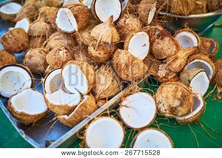 Beautiful Coconuts On Local Market Of Saint-pierre, Reunion Island