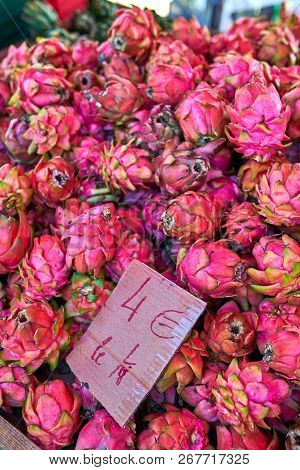 Pitaya On Local Market Of Saint-pierre, Reunion Island