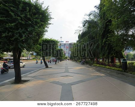 Semarang, Indonesia - October 28, 2018: Pedestrian Walkway At Taman Simpang Lima (simpang Lima Park)