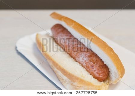 Hotdog On The Table In Cafe In Door.