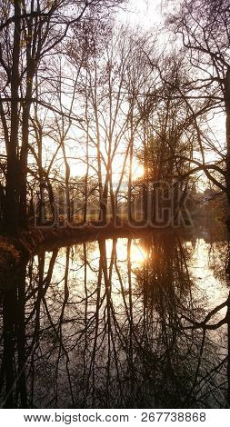 Evening atmosphere on the Radbuza river. Western Bohemia, Czech Republic. Sunset landscape wallpaper with 16 : 9 ratio.