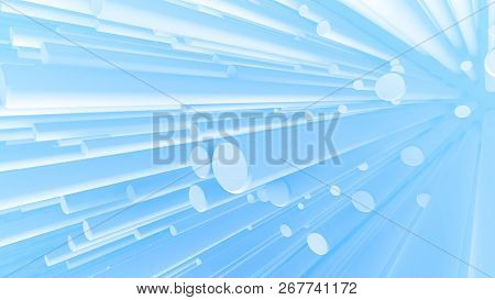 Horizontal Abstract White And Blue Cylinders