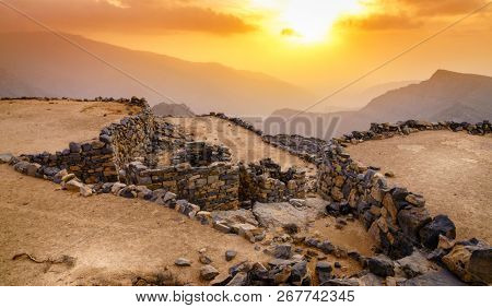Terraces in an abandoned village in Hajar mountains of Ras Al Khaimah, UAE