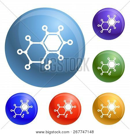 Chemical Element Molecule Icons Set 6 Color Isolated On White Background
