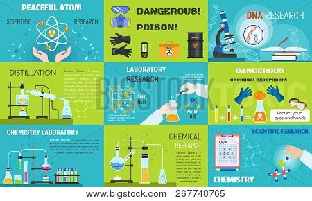 Chemistry Banner Set. Flat Illustration Of Chemistry Banner Set For Web Design