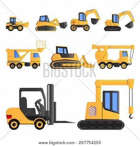 Lifting Machine Icon Set. Cartoon Set Of Lifting Machine Icons For Web Design