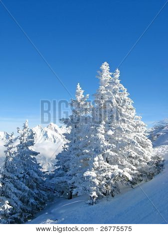 Zima ve švýcarských Alpách (Flumserberg, St.Gallen, Švýcarsko)