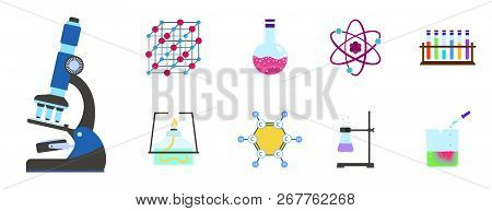 Chemistry Science Icon Set. Flat Set Of Chemistry Science Icons Isolated On White Background