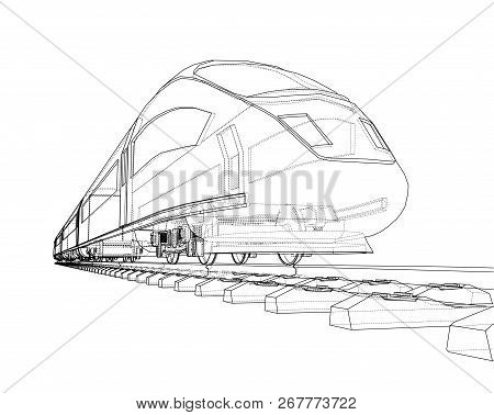 Modern Speed Train Concept. Vector Rendering Of 3d. Wire-frame Style
