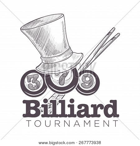 Poolroom Logo Monochrome Sketch Outline Vector Illustration.
