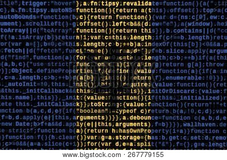 Barbados Flag  Is Depicted On The Screen With The Program Code. The Concept Of Modern Technology And