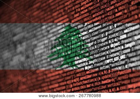 Lebanon Flag  Is Depicted On The Screen With The Program Code. The Concept Of Modern Technology And 