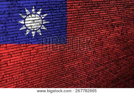 Taiwan Flag  Is Depicted On The Screen With The Program Code. The Concept Of Modern Technology And S
