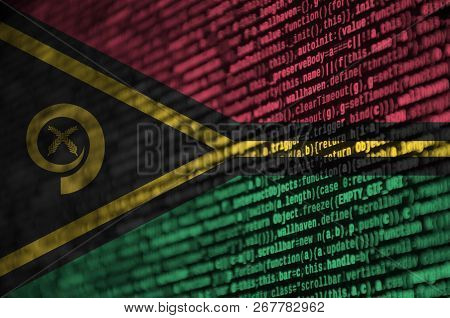 Vanuatu Flag  Is Depicted On The Screen With The Program Code. The Concept Of Modern Technology And 