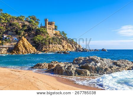 Costa Brava, Spain. Castle On The Rocks At Lloret De Mar.