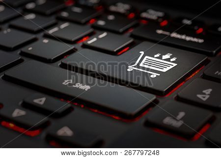 keyboard black, icon car shopping in key enter
