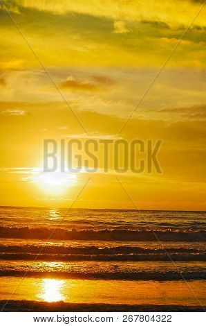 Magnificent Golden Sunset At Patong Beach, Puket, Thailand