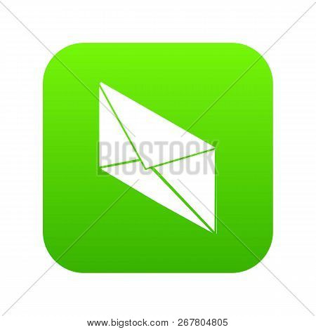 Postal Letter Icon Green Vector Isolated On White Background