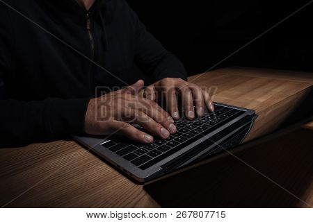 Cropped Shot Of Hacker Using Laptop, Cuber Security Concept