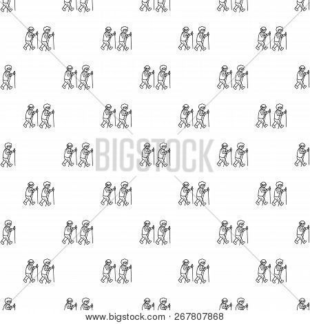 Old Person At Scandinav Walk Concept Background. Outline Old Person At Scandinav Walk Vector Concept