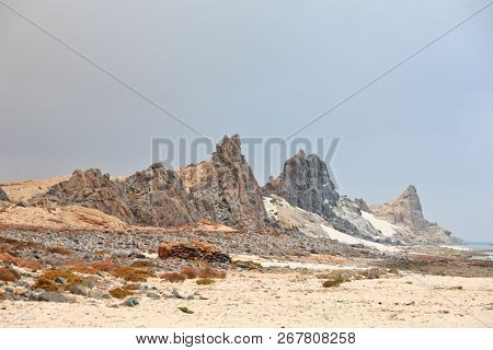 Abd al Kuri island rocks and beach in Socotra archipelago, Yemen
