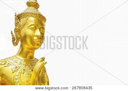 Golden Kinnari Statue On Isolated Background,white Wallpaper
