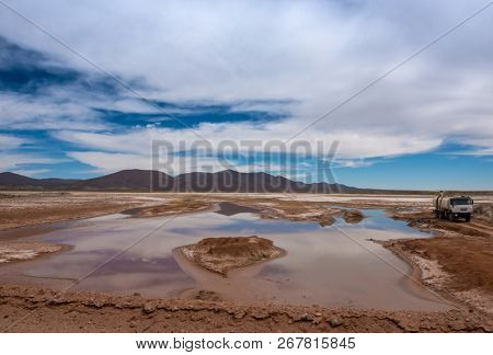 Breathtaking mountanious lagoon landscape of Bolivia