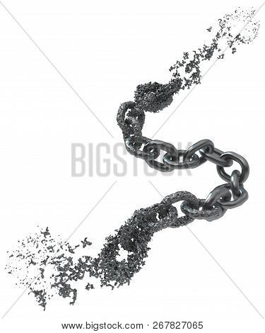 Chain Liquid Melting Splashing Fragment, Dark Grey Metal 3d Illustration, Isolated, Horizontal, Over