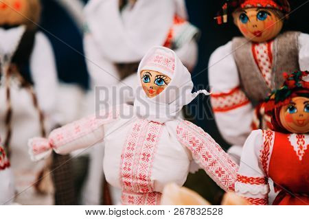 Belarusian Folk Doll. National Traditional Folk Dolls Are Popular Souvenirs From Belarus.
