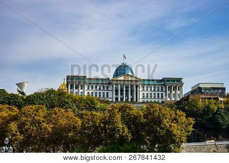 Autumnal View Of President Palace Or Avlabar Residence  In Historical Part Of Tbilisi, Georgia