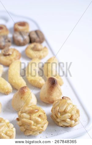 Panellets Selective Focus - Typical Catalan Marzipan Dessert For All Saints Day Called Castanyada, C