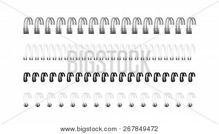 Vector Set Of Realistic Images (layout, Mockup) Of Silver, Black And White Spirals For Notebook, Cal