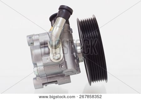 Power Steering Pump On A White Background Engine