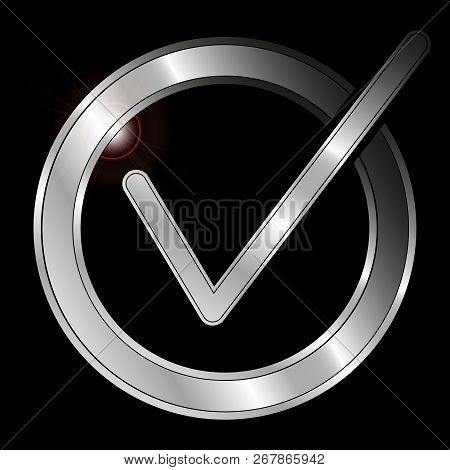 Icon Metallic Checkmark Isolated On Black Background - Vector