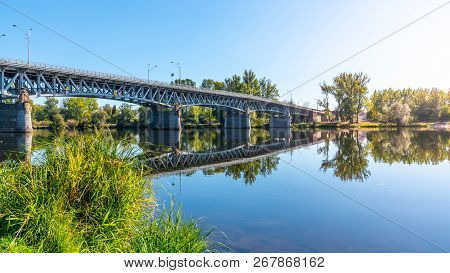 Tyrs Bridge Over Labe River In Litomerice On Sunny Summer Day, Czech Republic