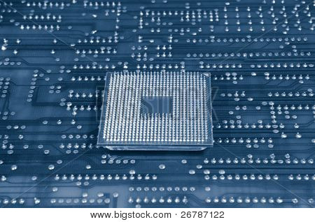 microprocesseurs centrales pour un ordinateur sur un fond de carte de circuit imprimé