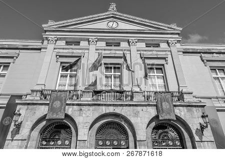 Palencia, Spain - March 27, 2016: View Of The Palencia City Hall Facade Decorated During Holy Week,