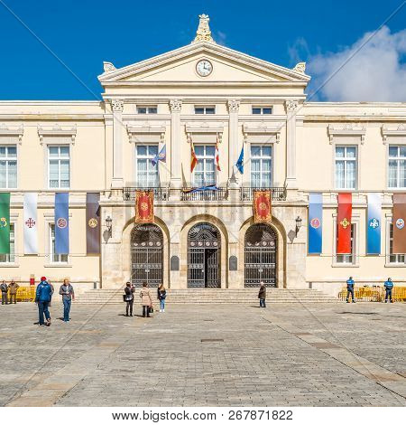 Palencia, Spain - March 27, 2016: View Of The Palencia City Hall Facade Decorated During Holy Week,