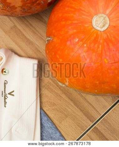 GOMEL, BELARUS - October 21, 2018: Giovanni Valentino socks. Giovanni Valentino is a manufacturer of cutting edge leather goods, primarily handbags.