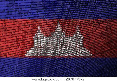 Cambodia Flag  Is Depicted On The Screen With The Program Code. The Concept Of Modern Technology And