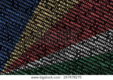 Seychelles Flag  Is Depicted On The Screen With The Program Code. The Concept Of Modern Technology A