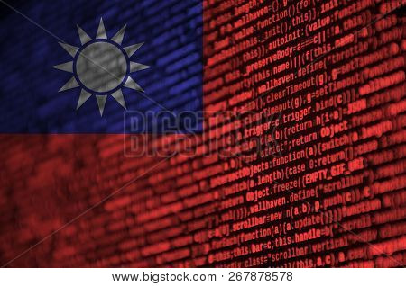 Taiwan Flag  Is Depicted On The Screen With The Program Code. The Concept Of Modern Technology And S