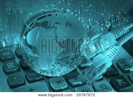 Stock Photo:  technology earth globe against fiber optic background