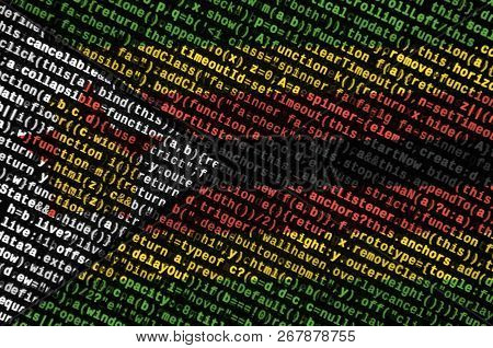 Zimbabwe Flag  Is Depicted On The Screen With The Program Code. The Concept Of Modern Technology And