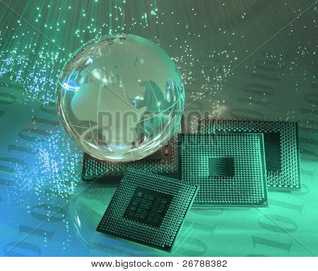 Central mikroprosessorit computer technology fiber optic pohjalla