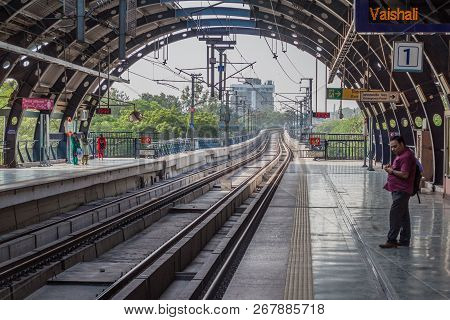 Delhi, India - October 22, 2016: Ramakrishna Ashram Marg Metro Station In The Center Of Delhi, India