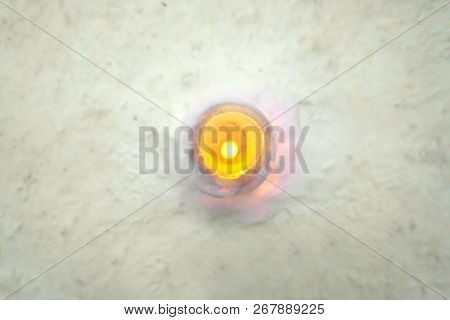 Top View Of Snow And Ice Candle On Snow Floor Background. Snow Candles Are Activities Of The Otaru S
