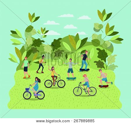 People Practicing Sports On The Park Vector Illustration Design